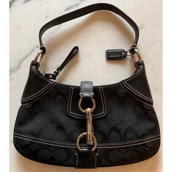 Coach Mini Hampton Soho Slim Shoulder Bag Black Jacquard Sliver Hardware 10283 - Picture 1 of 13